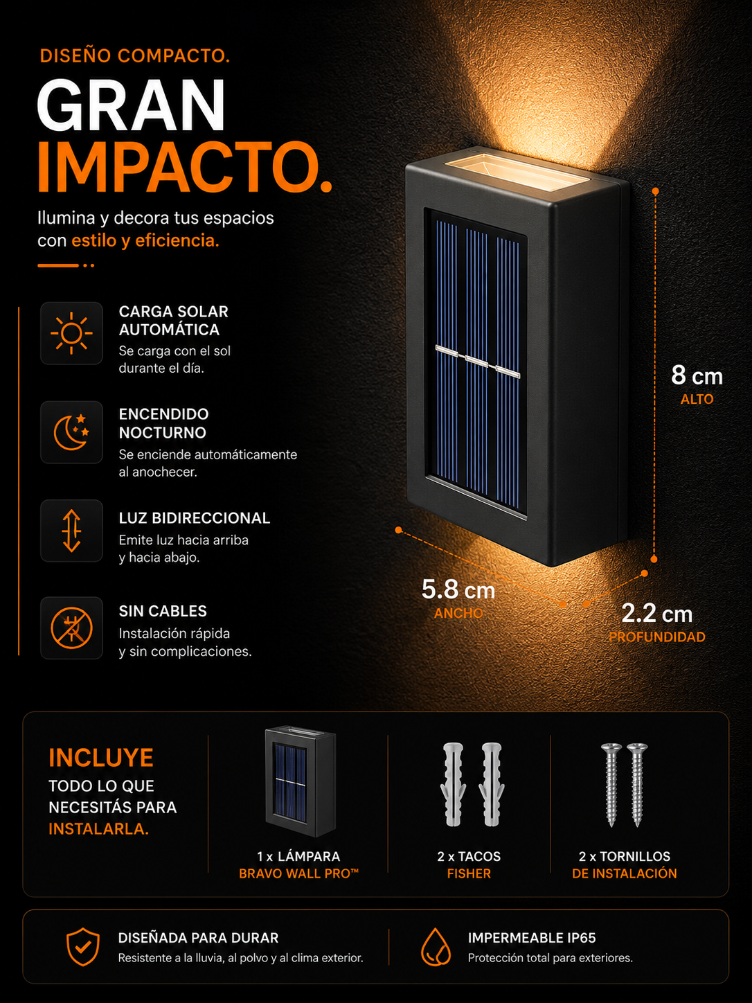 BRAVO WALL PRO™ – Luz Solar Exterior Premium